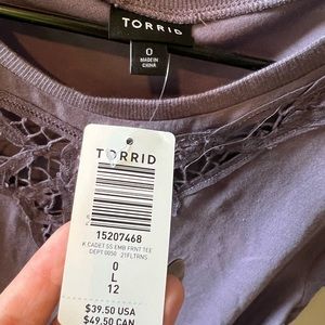 Torrid size 0 purple lace cutout shirt